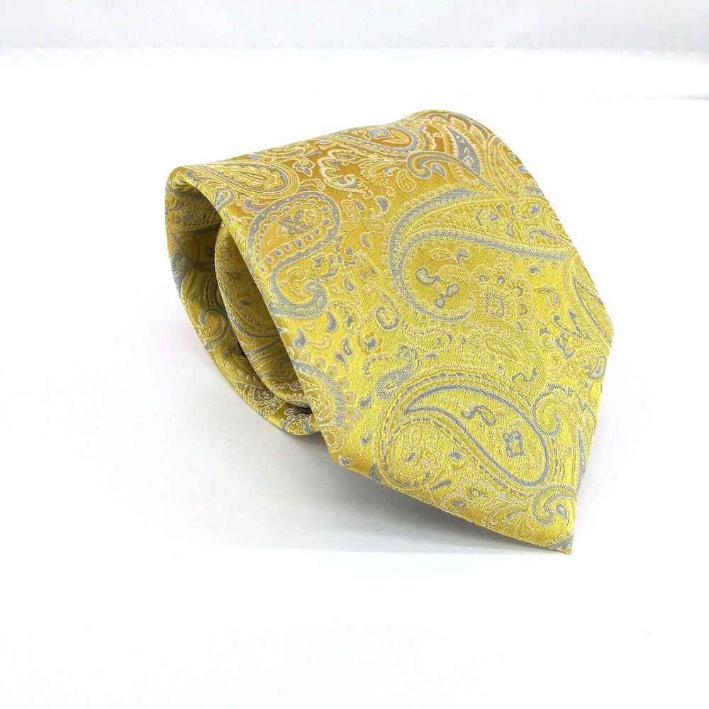 Saddlebred Mens Necktie 100% Silk Yellow Paisley Tie - 58" x 3.50"